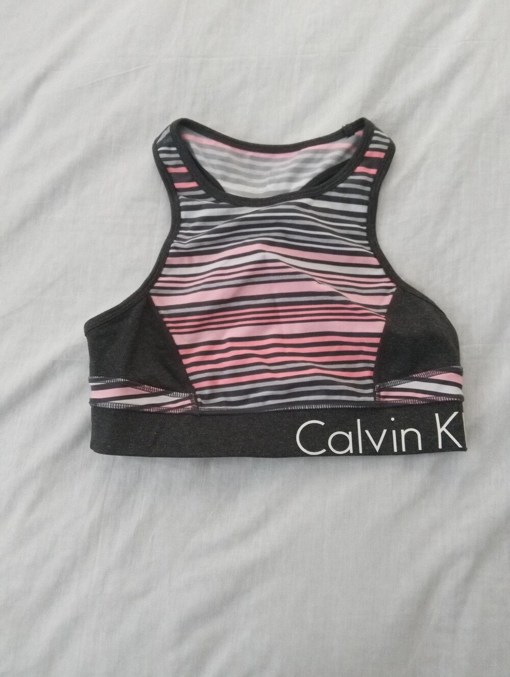 Calvin Klein Performance Gray, Black & Pink Striped Sports Bra S